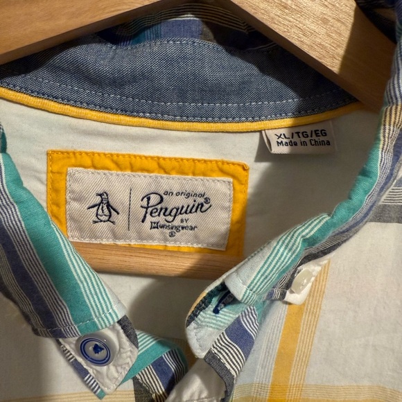 Original Penguin Men's Multicolor Plaid Button Down Short Sleeve Shirt Cotton XL - Picture 9 of 12
